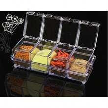Acrylic Spice Box For Salt And Pepper | Plastic Masala Box With 4 Spoons, Clear Kitchen Containers, Kitchen Utensils (Transparent) - Clear - View 3