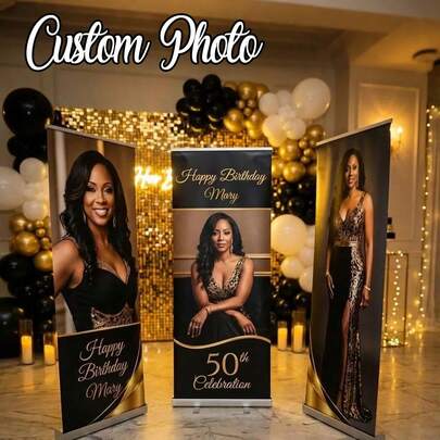 1pc - Customized Banner, Personalized Photo Polyester Fabric Banner. Customized Wedding Photo Text Poster, Customized Unframed Canvas Graduation Poster, Wedding Welcome Poster, Customized Birthday Party Poster, Wedding Welcome Sign Template ,Easy-Install