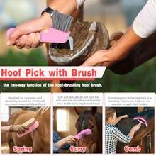 12 Pieces Horse Grooming Kit With Organizer Tote Bag Tack Room Plies Horse Brush Sets Equine Care Cleaning Kit Shedding Grooming Massaging Tools Grey And Pink - Grey and Pink - View 6
