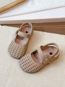2026夏季新款女童镂空包头凉鞋，儿童软底沙滩鞋 - 卡其色 - 查看 1