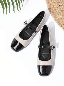 Giày búp bê nữ kiểu dáng slip-on mới về, giày Mary Jane casual phối da. - Màu be - Xem 3