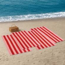 Toalla de playa a rayas de cabana, 58" X 28", rosa y rojo - Por defecto - Ver 6