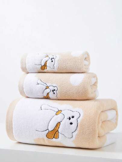 1 pieza Toalla de baño mediana, 100% algodón, tejido jacquard minimalista con pequeño patrón de oso, rectangular de 70*140cm para adultos hombres mujeres para nadar y bañarse, o toalla de mano rectangular de 34*74cm, pañuelo cuadrado de 34*34cm, de secado rápido, absorbente y suave para baño, cocina, viaje, regalo, gimnasio, playa, hotel, salón, exterior