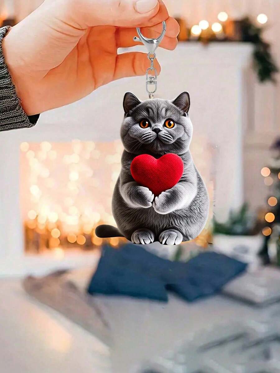 可爱英国短毛猫钥匙扣吊坠，蓝色猫咪钥匙扣，2D亚克力挂件，时尚汽车装饰，优雅汽车配件，耐用背包挂件，手提包挂件，耳机挂件，手机壳挂件，百搭时尚，适合装饰车钥匙和手提包，情人节礼物，新年礼物，创意精致礼品，斋月礼物