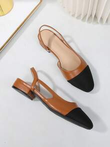 2026新款加大码女式后系带凉鞋，平底方头真皮鞋，百搭法式优雅低跟混色中跟经典复古风鞋履 - 土黃色 - 查看 6