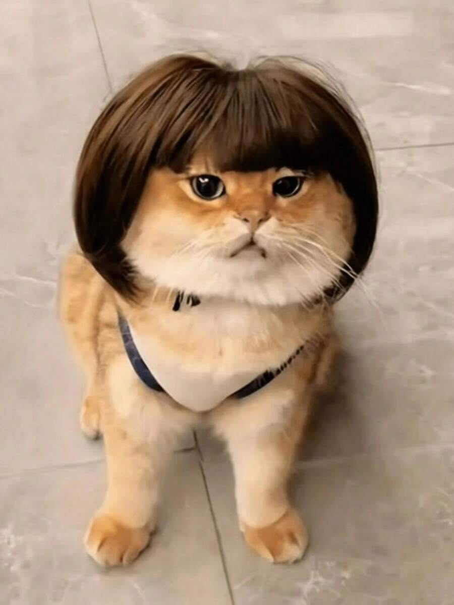 1pc Pet Cat/Dog Wig, Halloween Pet Accessories, Curly/Straight Pet Wig - Multicolor - View 1