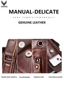Men's Genuine Leather Retro Shoulder Bag, Casual Fashionable Handbag, Multifunctional Stylish Crossbody Bag, Suitable For Daily Travel Use, Fashionable Gift For Men Old Money Streetwear - Maroon - View 11