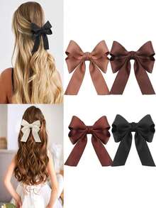 Bộ 1/2/4/6 chiếc nơ cài tóc bằng satin dành cho nữ, kẹp tóc nơ lớn, kẹp tóc thanh lịch dùng hàng ngày và làm quà tặng. - Nhiều màu - Xem 6