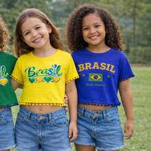Cropped Oversized T-Shirt For Children 2 To 15 Years Old - BRAZIL / WORLD CUP! - 黄色巴西心 - 查看 3