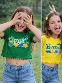 Cropped Oversized T-Shirt For Children 2 To 15 Years Old - BRAZIL / WORLD CUP! - 巴西綠心 - 查看 5