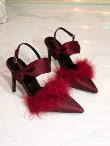 Women's New Burgundy Pointed Toe High Heels, Elegant Party Shoes, Thin Heels French Style Closed Toe Sandals For Spring, Summer, Autumn 2025 - Burgundy - View 3