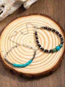 1 Bộ vòng tay đính hạt đá ngọc lam nhân tạo kiểu Bohemian - Phong cách số mười hai - Xem 2