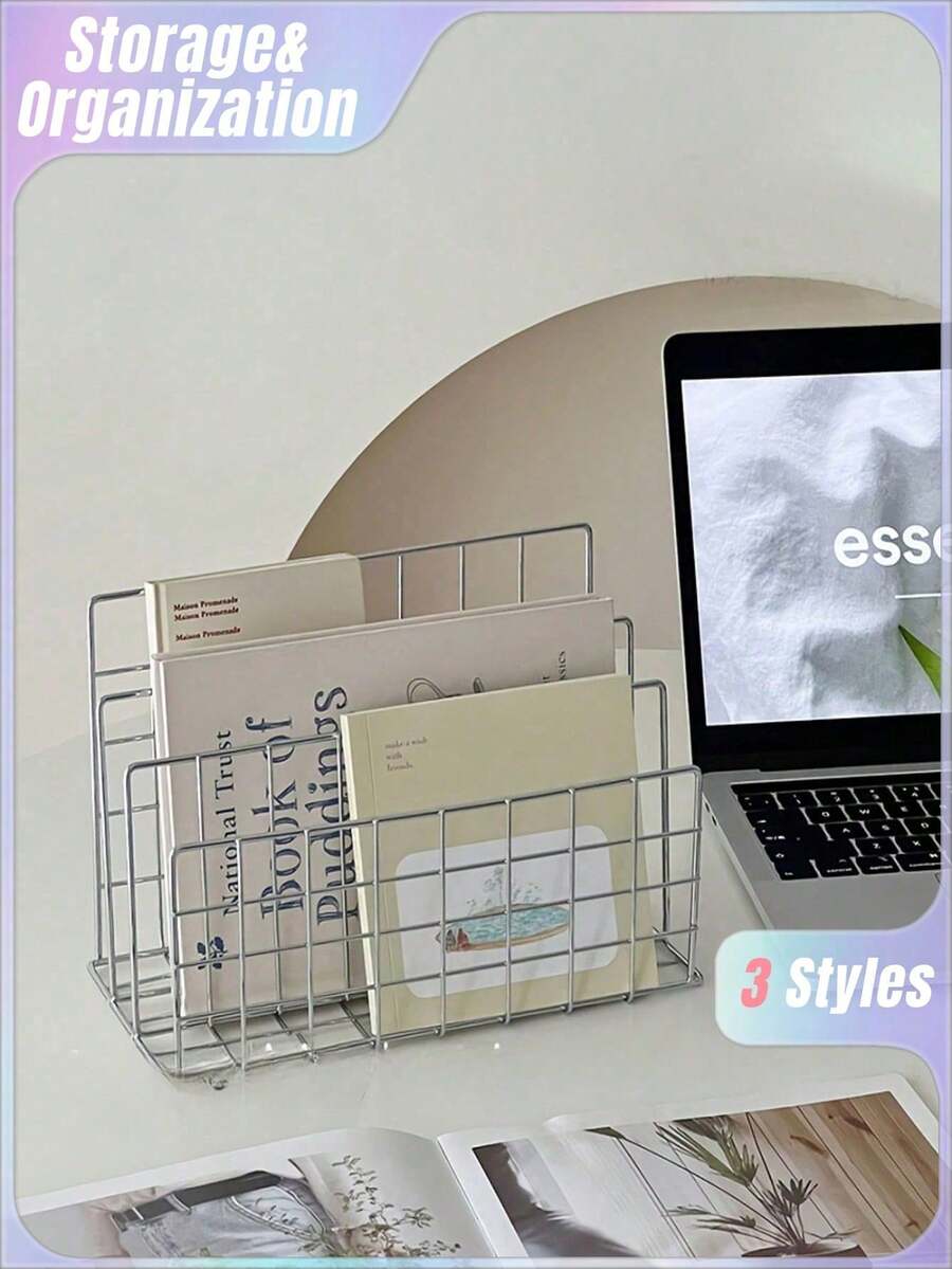 1 Peça Estante de Metal Minimalista Moderna com 3 Cestos de Armazenamento, Organizador de Papelaria, Suporte de Revista/Jornal Retangular Estilo Nórdico, Decoração para Casa e Escritório