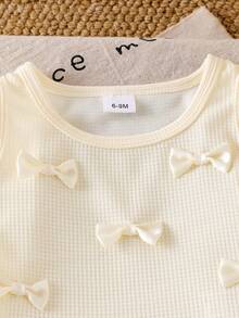 2件套女婴波西米亚风蝴蝶结荷叶边华夫格无袖上衣和流苏蝴蝶结牛仔短裤套装 - 杏色 - 查看 4