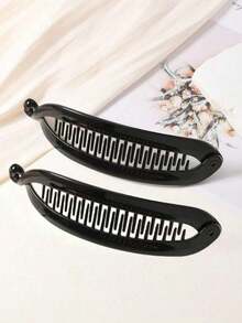 1pc Large Hair Volume Amber Banana Clip Ponytail Clip French Elegant High Skull Top Hair Clip Twist Clip, School Supplies, Y2K, Travel Essential, Hair, Clips For Hair, Cute Girly Stuff, Gifts For Women, Women's Accessories, Winter And Autumn, Hair Styling Tools, Curling Tools, Versatile Accessories, Everyday Accessories.Unique Small Accessories Fashion Claw Clips Elegant Hair Claws Casual Hair Clutch Beauty Hair Jaw Clip - 黑色 2 件裝 - 查看 11