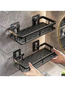 黑色铝合金浴室置物架，壁挂式沐浴露和肥皂收纳盒 - 彩色 - 查看 1