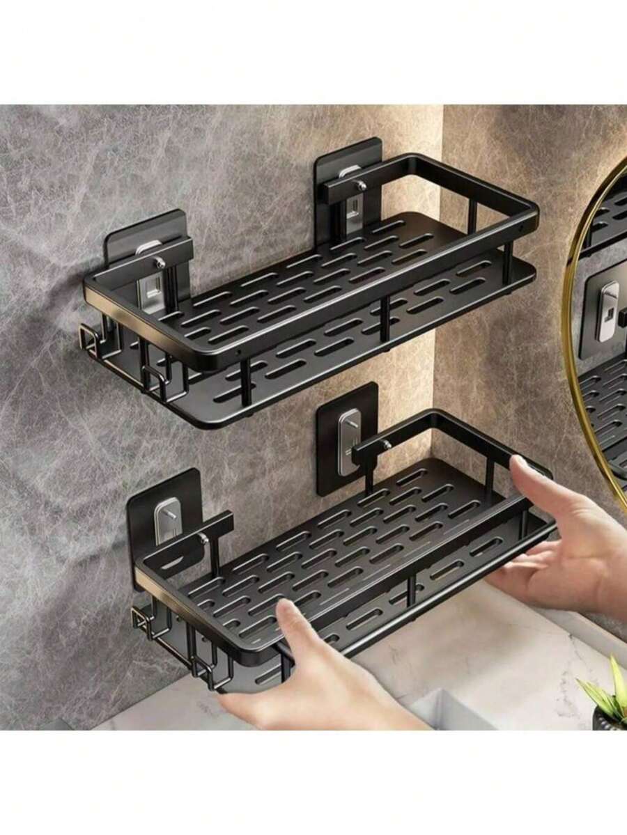 黑色铝合金浴室置物架，壁挂式沐浴露和肥皂收纳盒 - 彩色 - 查看 1