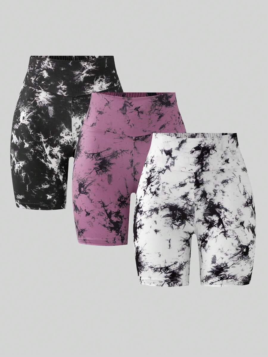 3pcs/Set Celana Pendek Yoga Olahraga Ketat Gradien Pinggang Sedang Modis untuk Anak Perempuan - MultiWarna - View 1