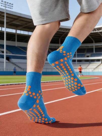 1 Pair Of Professional Sports Socks With Shock-Absorbing Granular Sole, Anti Slip, Running, Basketball, Fitness, Jogging, Mid Tube Socks