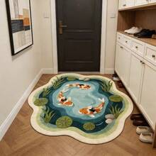 1 tấm thảm trải sàn phòng khách, phòng ngủ, trang trí nhà cửa, họa tiết hoa sen be và 3 con cá vàng, có thể giặt được. - Nhiều màu - Xem 3