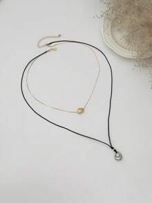 1 pieza Collar colgante minimalista y elegante con cadena fina, línea de cera y gota de agua con diseño geométrico, de uso multicapa, lujoso, adecuado para boda, fiesta, vacaciones, casual, estilo callejero, mujeres y parejas, regalo de cumpleaños y festividades - collar - Ver 6