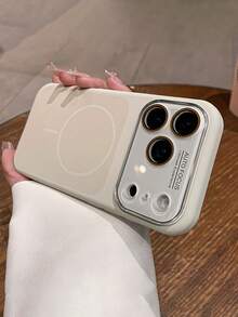 奢华彩色亲肤液态硅胶磁吸无线充电手机壳，适用于 17 Pro Max、17 Pro、17、16、15、14 Pro Max，纯色玻璃镜片保护壳 - 古董白 - 查看 2