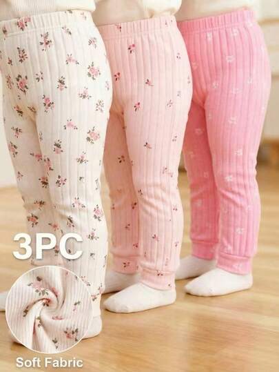 3pcs Casual Comfortable Floral Print Pants Set, Autumn/Winter