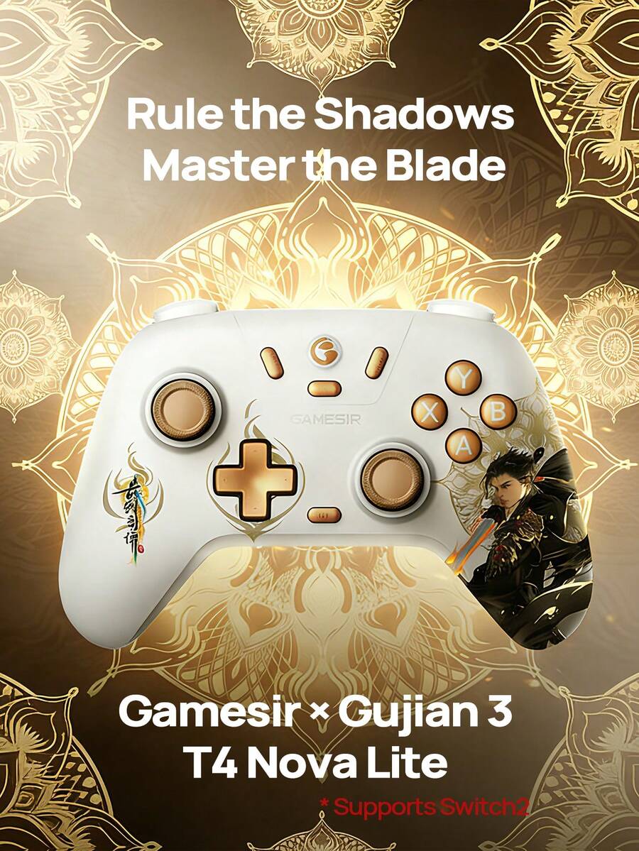 GAMESIR T4 Nova Lite Game Controller Co-Branded Edition, Hall Effect Joystick, 3-Mode Connection, 500Hz Polling Rate, Conductive Silicone Buttons, 600mAh Battery, Compatible With IOS, Android, Switch, PC, Not Compatible With PS And Xbox, Gu Jian Qi Tan Co-Branded Edition