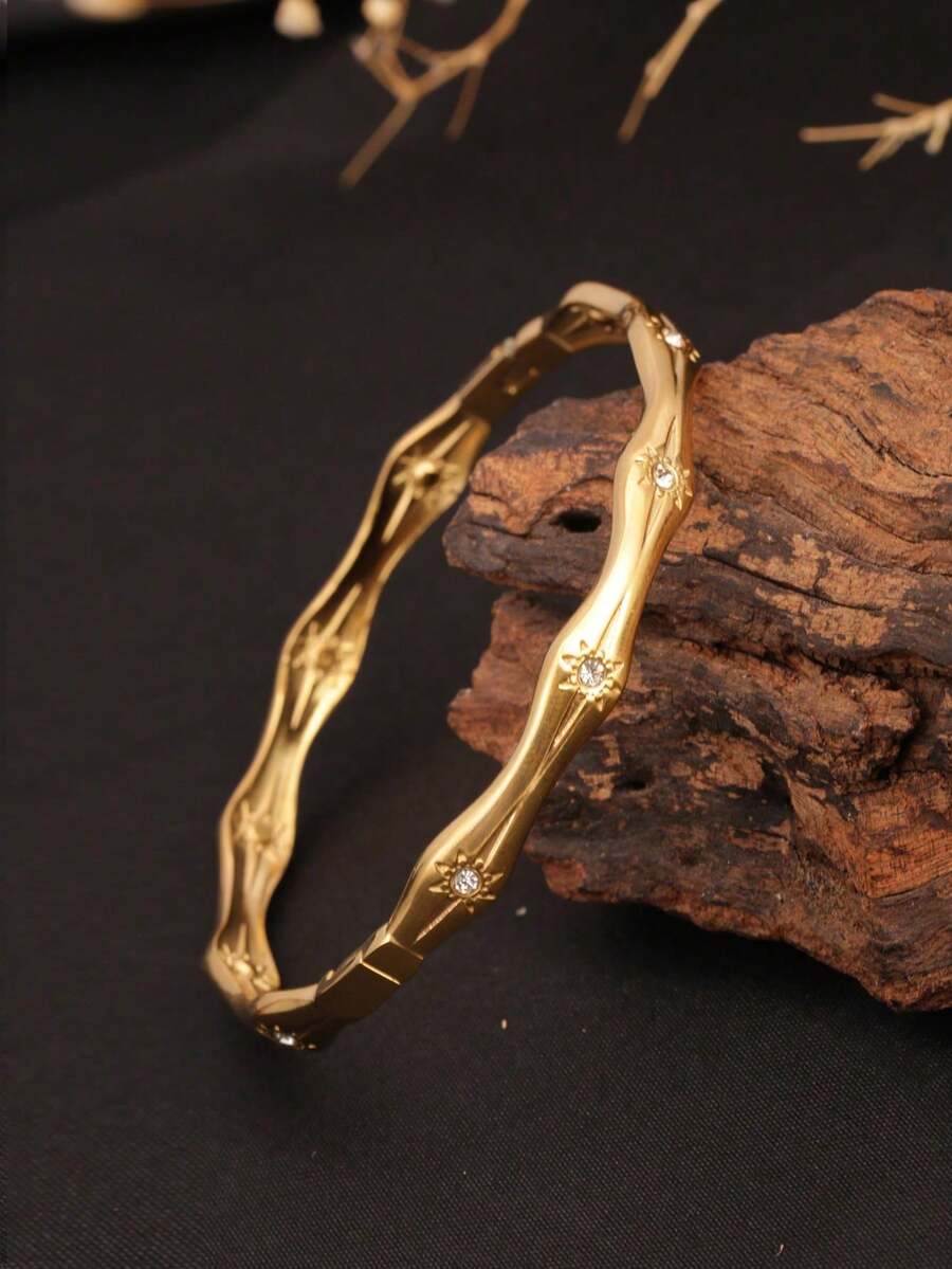 1件不锈钢八角形锆石镶嵌手链，百搭精致奢华优雅，适合女性日常及派对佩戴，可作为送给女友的礼物，亦可作为社交礼品，材质亲肤，永恒经典元素，高品质简约风格，适合日常佩戴 - 金色 - 查看 1