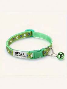1pc Customized Cat Collar, Cute Pet Cat Collar With Engraved Pet Name Pendant, Perfect Gift For Pets - Multicolor - View 13