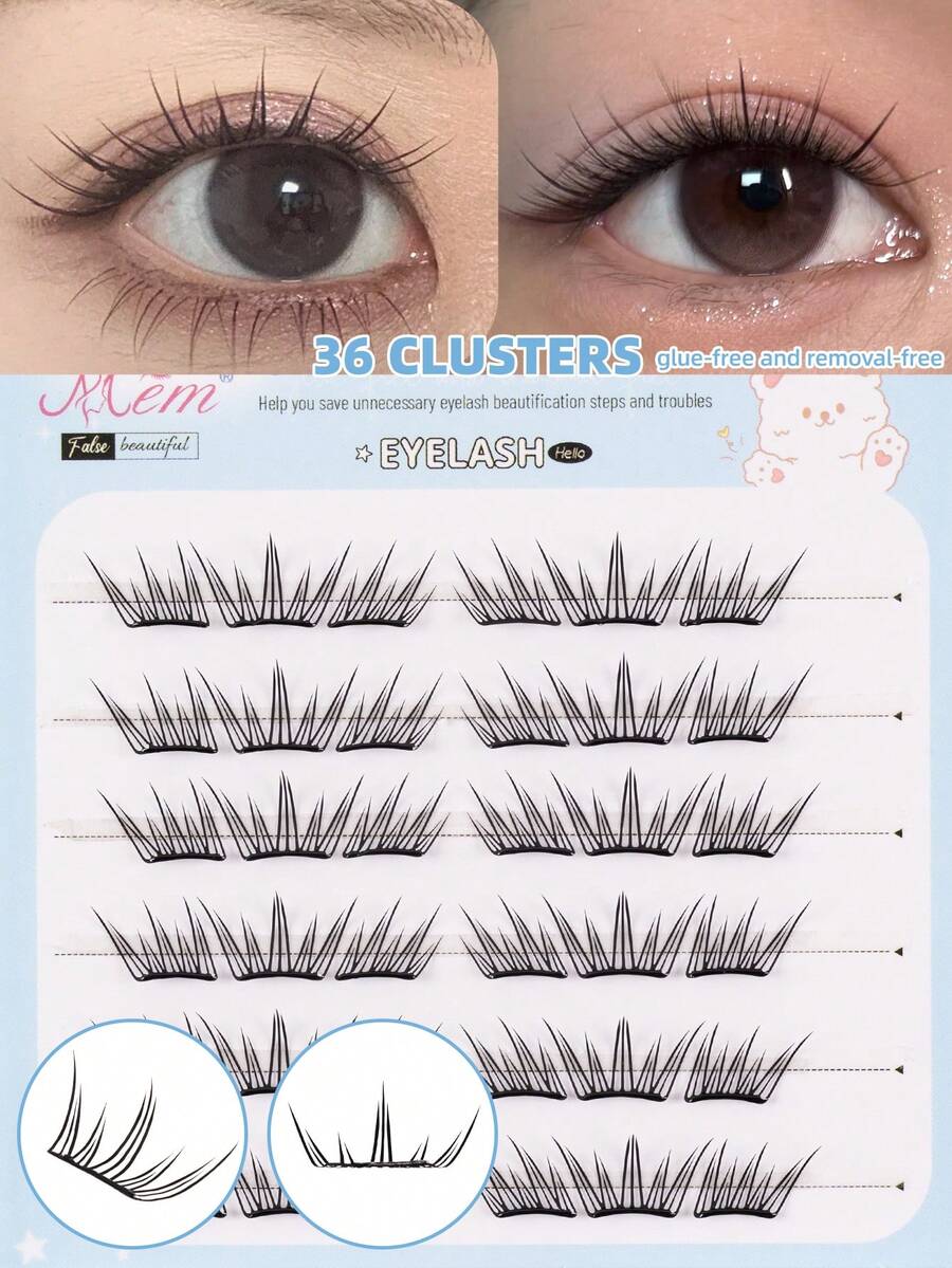 36片免胶蓝色泪滴假睫毛，大容量！无需胶水，自粘式垂坠蓝色泪滴假睫毛，单簇设计，无需胶水，新手也能轻松上手，轻松放大双眼，生动自然，即开即用。