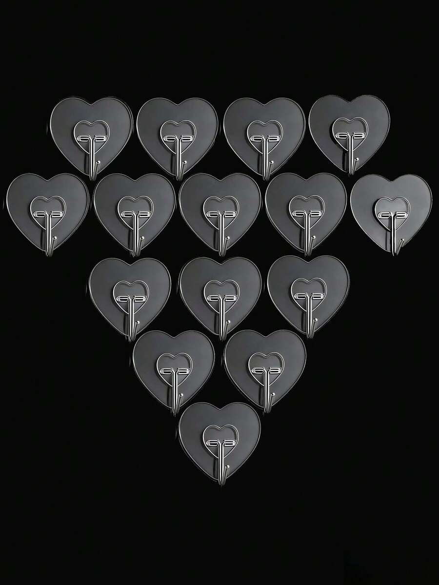 Strong Adhesive Hooks, Thick Heart-Shaped Design, Suitable For Kitchen And Bathroom. These Transparent Plastic Hooks Allow Damage-Free Hanging And Are Easy To Install, Practical Hooks - Multicolor - View 1