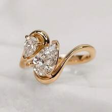 18K Gold Plated Creative Double Water Drop White Zirconia Ring For Women, European And American Fashion - Gold - View 2