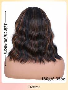 Brown Highlight Short Water Wave Bob Wig Synthetic T-Part Lace Front Wig For Effortless Styling - Brown Highlight - View 3