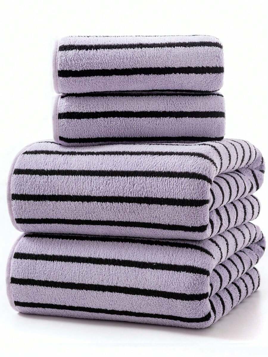 Minimalist Striped Coral Fleece Ultra-Soft Microfiber Solid Color Absorbent Quick-Dry Hand Towel 35*75cm/Bath Towel 70*140cm - Lilac Purple - View 1