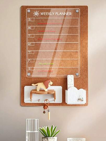 1 套磁性亚克力白板，磁性冰箱贴备忘录计划展示板，透明白板，卡通太阳周计划，适用于计划展示、备忘录、日历、每日/每周/每月计划（包含 6 支白板笔、磁性螺丝）