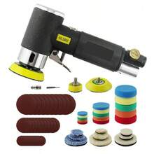 60Pcs Mini Random Orbital Air Sander Kit, Pneumatic Polisher With 1",2",3" Backing Plates, Sanding Discs & Buffing Pads For Car Polishing And Surface Sanding - Default - View 2