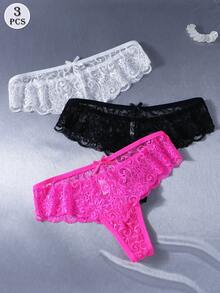 3 Stück sexy Spitzen-String-Höschen mit tiefer Taille für Frauen - Verschiedenfarbig - Übersicht 4