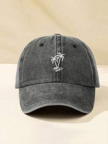 1pc Women Embroidered Palm Tree Washed Baseball Cap, Adjustable Outdoor UV Protection Sun Hat For Spring Autumn Travel Beach Vacation, Y2K Style Unisex Youth Cap - D - View 12