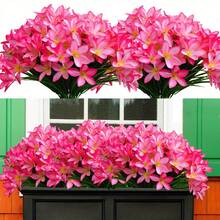 4 Bunches Artificial Plastic Fabric Lily Flowers, Suitable For Indoor And Outdoor Spring/Summer Decor, Applicable For Garden, Porch, Window Sill, Vase, And Wedding Decoration - Pink - View 3
