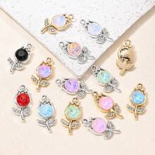 10个郁金香花合金吊坠，镶嵌彩色水钻，闪亮花朵造型，适用于DIY珠宝制作手链项链配件，情人节/母亲节礼物装饰。 - 花朵吊墜 - 查看 7