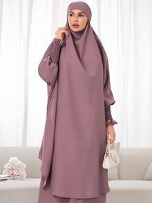 2pcs Muslim Women's Prayer Dress Set, Long Sleeve Loose Robe, Prayer Headscarf, Suitable For Festivals - 彩色 - 查看 1