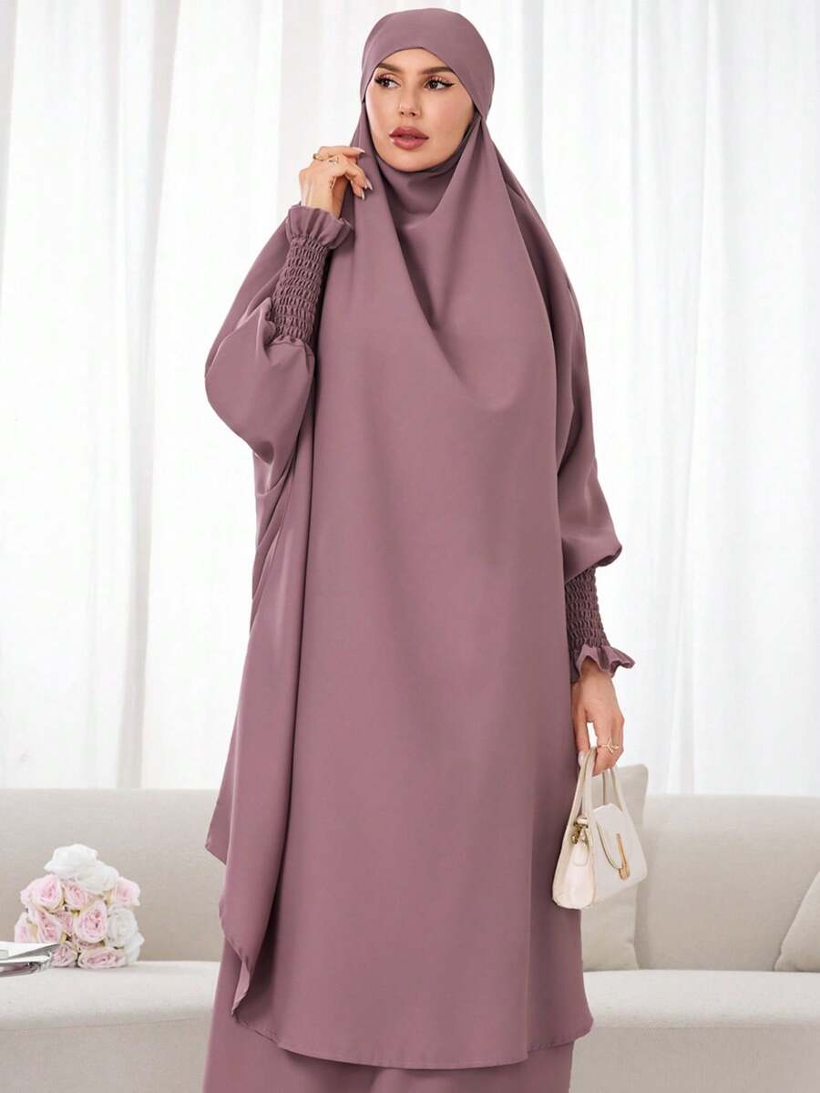 2pcs Muslim Women's Prayer Dress Set, Long Sleeve Loose Robe, Prayer Headscarf, Suitable For Festivals - 彩色 - 查看 1