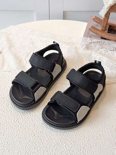 Sandalias de verano 2026 con bloques de color y punta abierta, con cierre de gancho y bucle, suaves, antideslizantes y transpirables para niños pequeños y niños