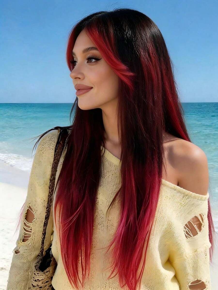 24 Inch Layered Auburn Synthetic Wig, Heat Resistant Soft Natural Bangs For Everyday Wear