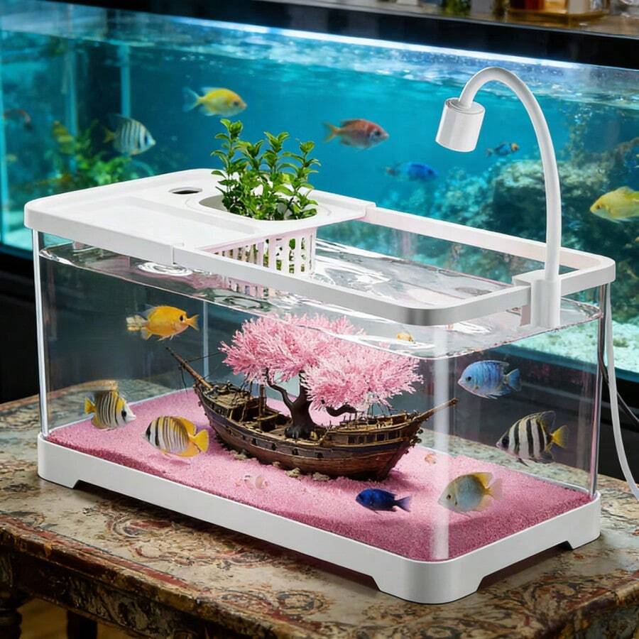 Small-Medium Aquarium Landscape Fish Tank, Living Room New Model Complete Set With Goldfish & Aquatic Plants - View 1