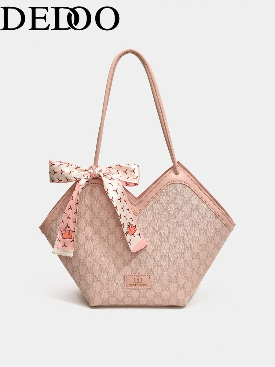 Túi xách tay cỡ lớn phong cách phương Tây thu đông 2024 mới, túi đeo chéo thời trang (Tặng kèm khăn quàng cổ/mặt dây chuyền dễ thương khi mua hàng tại cửa hàng) - Hồng - Xem 1