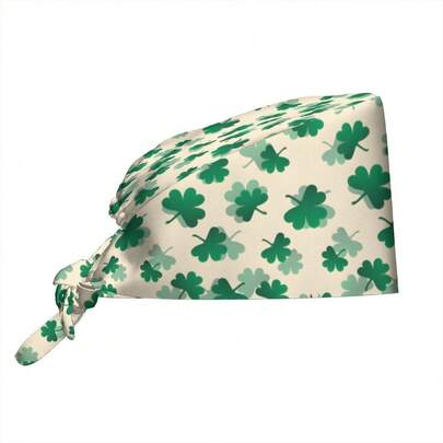 1pc Irish St. Patrick's Day Lucky Clover Work Cap, Lightweight Adjustable Cap, Tie-Back Nurse Hat, Dustproof Chef & Cooking Cap, Perfect For Floral Shops Comfortable Women's Hats & Caps