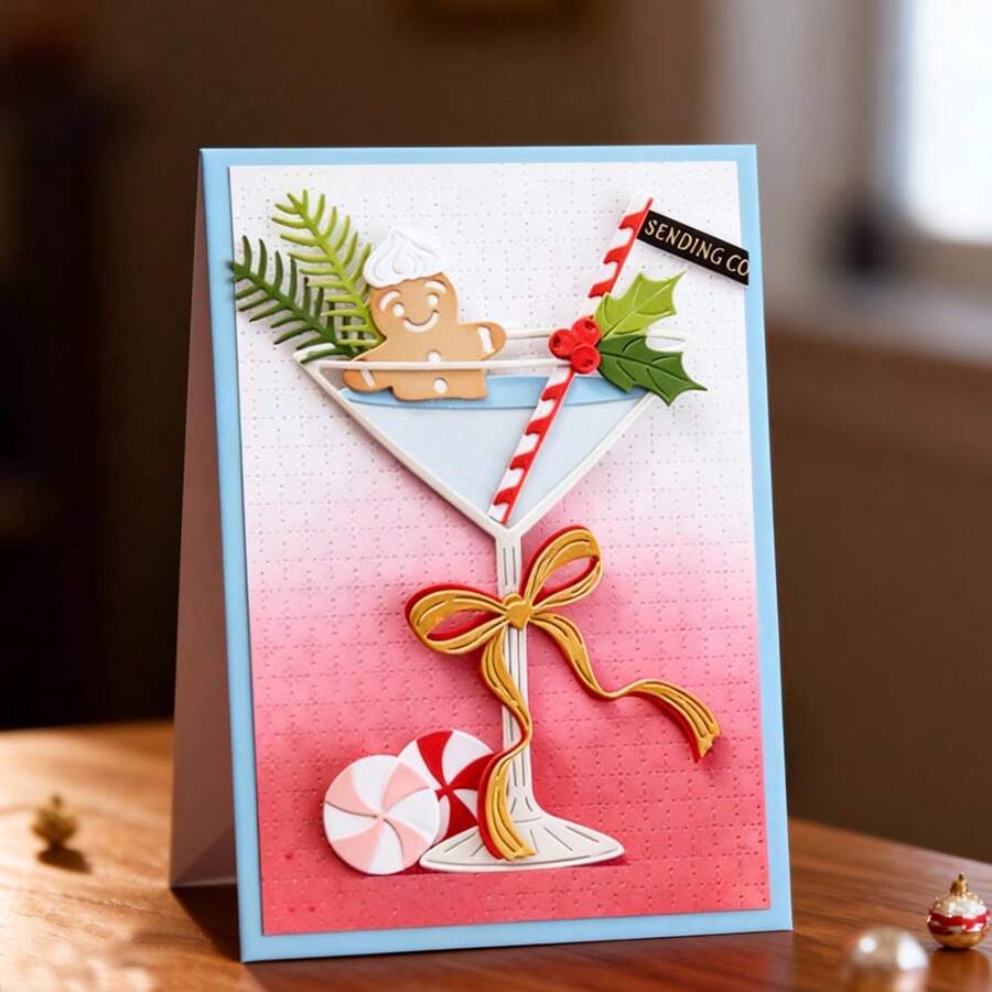 Creative Cocktail Cup Dies, DIY Scrapbooking Album And Embossing Stencil, Greeting Card Making Tool, Card Paper Cutting Crafts ,Gift Card Making Template Die Cuts. - Silver - View 1