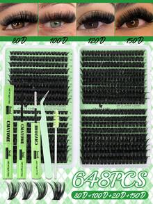 CMAYOME 720/666/648/套 嫁接睫毛套組，DIY 個別簇狀睫毛，D 捲度 (8-16mm)，包含睫毛膠、密封劑和嫁接睫毛工具、睫毛膏，(10D+150D)，適合日常、派對、旅行 - 彩色 - 查看 4